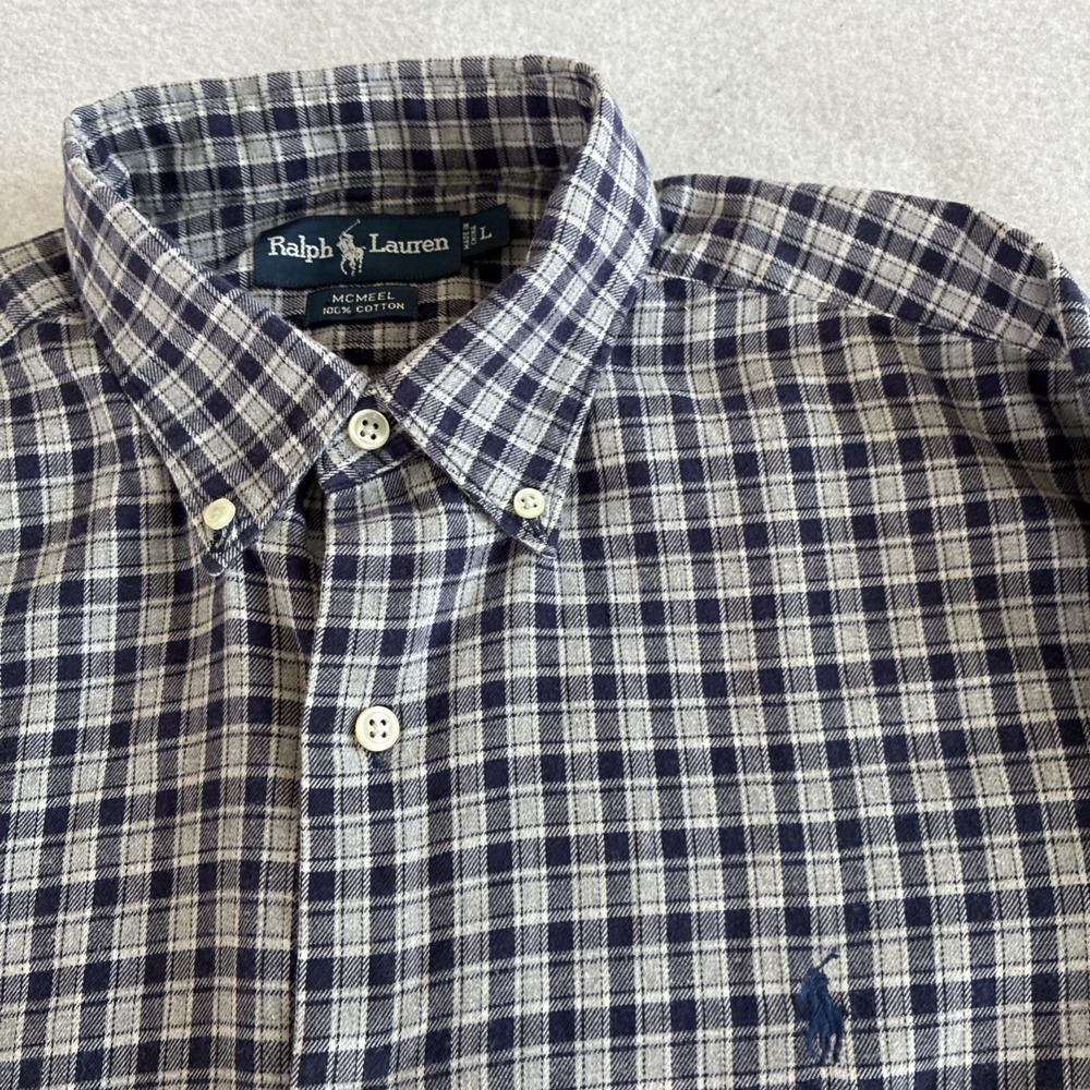 Polo Ralph Lauren Mens McMeel Fit 100% Cotton Sz L Button Up Long Sleeve Plaid